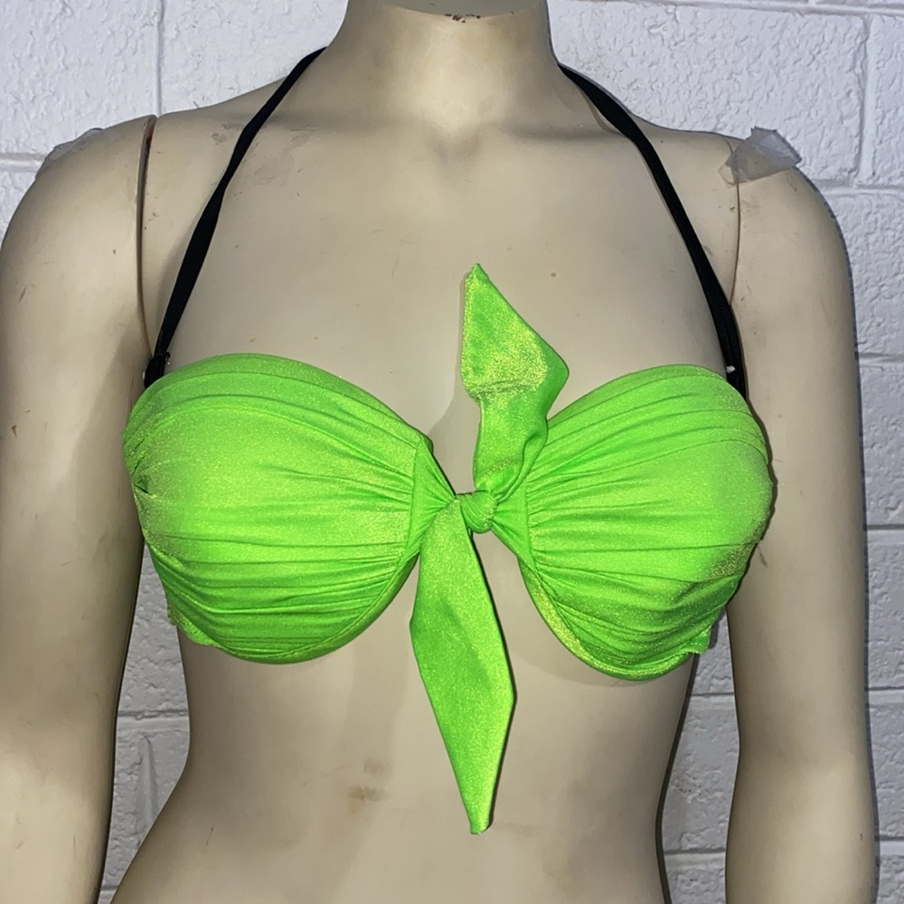 Vintage 80’s Bikini Top Highlighter Green Neon Halter Scrunch Twist Tie